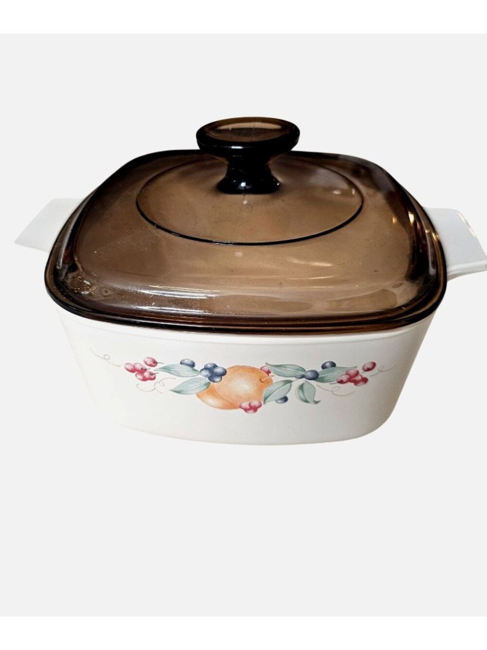 Corelle Abundance Casserole Dish Amber Lid 1.5qt vtg fruit cottage granny core